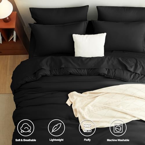 CozyLux King Comforter Set Black, 7 Pieces Bed in a Bag Soft Bedding Comforter Set with Sheets, All Season Boho 7PC Bed Sets with Comforter, Fitted Sheets, Flat Sheets, Pillow Shams and Pillowcases CozyLux
