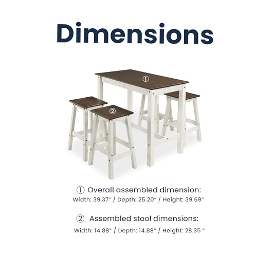 Furniture Dash Wood Bar Height Dining Set of Drop Leaf Table and 4 Stools White Distressed Furniture Dash