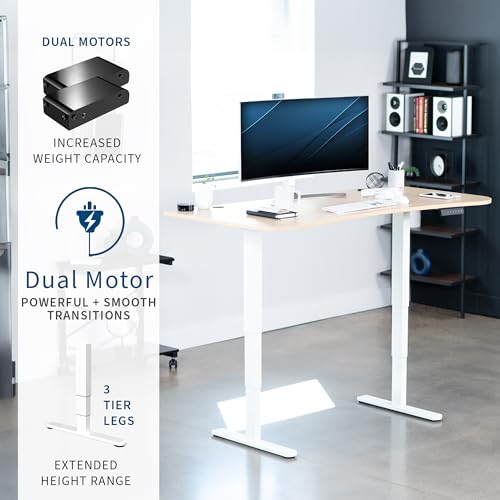 VIVO Electric 63 x 32 in Dual Motor Standing Desk, Memory Height Adjustment, 2B Series, Light Wood Top White Frame, DESK-KIT-2W1C VIVO