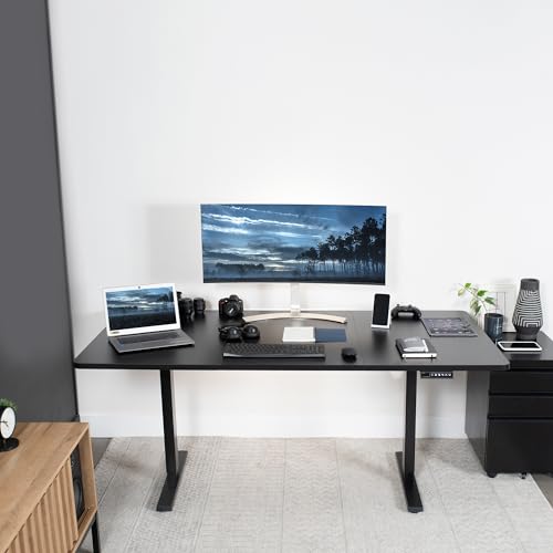 VIVO Electric Height Adjustable 71 x 36 inch Memory Stand Up Desk, Extra Deep Black Table Top, Black Frame, Standing Workstation with Preset Controller, 1B Series, DESK-KIT-1B7B-36 VIVO
