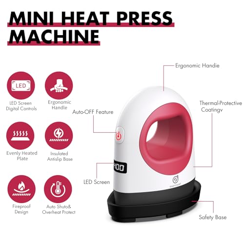 Easy Count E Mini Heat Press Machine, Small Heat Trasfer Machine Easy for Crafts, T-Shirt, Hats, Shoes, and Small HTV Vinyl Projects, Mini Portable Ironing Machine EasyCount E