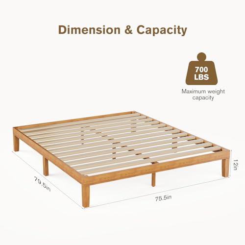 Sweetcrispy Solid Wood Bed Frame, King Size Bed Base with Wood Slat Support, Sturdy, Stylish & Noise-Free Design, No Box Spring Needed, Easy Assembly, 12 in Natural Pine Sweetcrispy