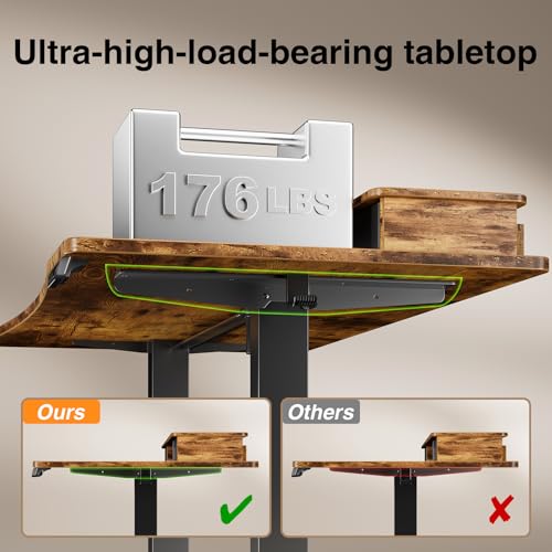 Veken 47.2"×27.6" Standing Desk with Storage Drawers, Adjustable Height Computer Table with Monitor Shelf, Home Office Desk for Study, Gaming, Workstation, Brown Veken