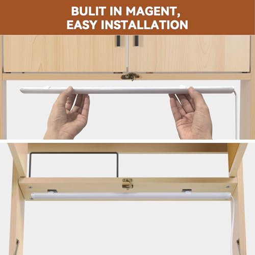 ARTETHYS Wall Mounted Desk with LED Light Multifunctional Fold Down Laptop Computer Table Writing Workstation with Storage Compartments Space Saving for Home Office Wood Color ARTETHYS