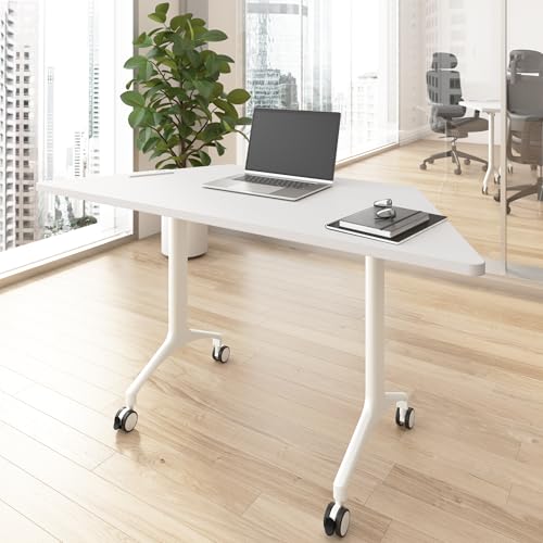Bush Business Furniture 60-inch Trapezoid Modular Office Conference Table, Synergy Collection, White Bush Furniture