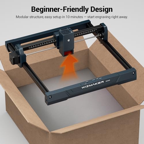 Wizmaker Wand Laser Engraver, 7W Output Power Engraver, 300x300mm Processing Area, 10000 mm/min Processing Speed, Suitable for Processing Wood, Leather, Coated Metal, Acrylic WIZMAKER