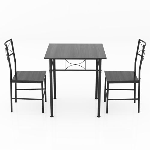 JOIN IRON 3-Piece Kitchen Dining Room Table Set for Small Spaces,Iron Wood Square Table with 2 Chairs for Kitchen Dining Room Furniture (Ash) JOIN IRON