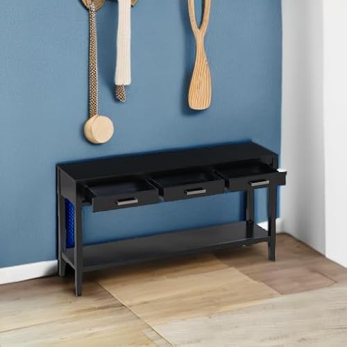 Merax Entryway Console Table with Storage, 3 Drawers Design/Wood Frame/Behind Couch & Sofa, Black Merax