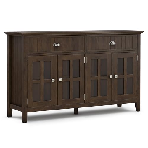 SIMPLIHOME Acadian SOLID WOOD and Pine Rectangle Transitional Large Sideboard Buffet for The Dining Room and Kitchen, 60 inch, Brunette Brown SIMPLIHOME
