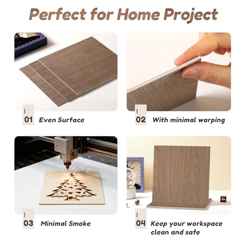 6 Pack Walnut Wood Sheets, 12 x 12 x 1/8 Inch Basswood + Walnut + Birch, Wood for Laser Cutting and Engraving, 3mm Plywood for Laser Cutting, Wood for Crafts, Laser Engraving Blanks, Unfinished Wood lilLittle