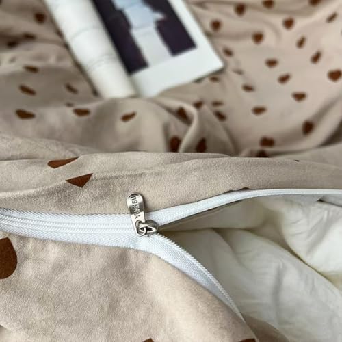 Jolusere Light Khaki Duvet Cover Full Chocolate Brown Love Heart Bedding Set for Girls Boys Simple Fashion Love Heart Shaped Pattern Comforter Cover Reversible Soft Microfiber 3Pcs Zipper Closure Jolusere