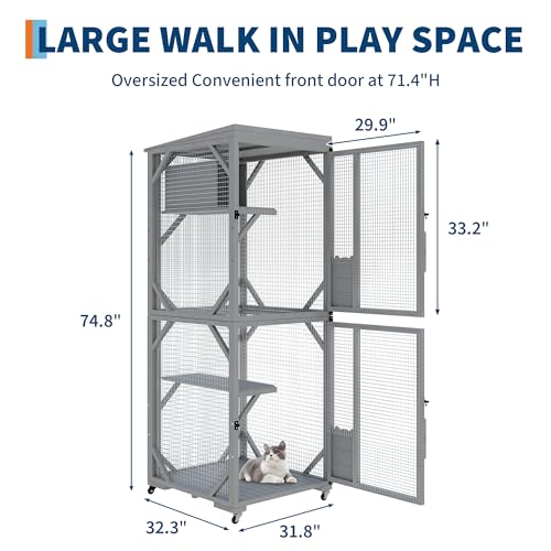 Outdoor Cats House with 4 Wheels, Walk-in Cat Cage, Catio Outdoor Enclosure Extra Large GarveeLife