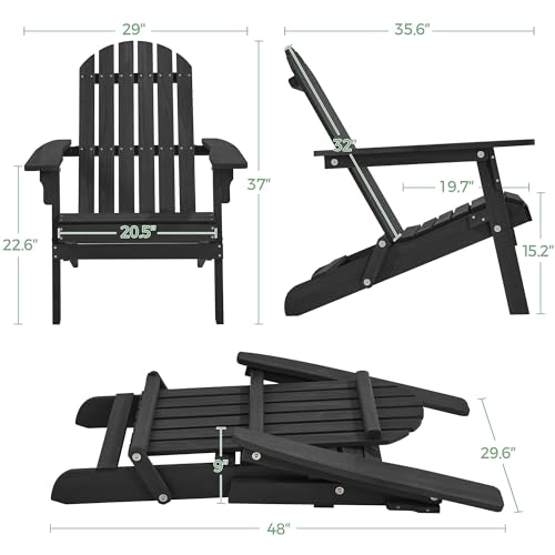 Yaheetech Folding Adirondack Chair Set of 4 Outdoor, 300LBS Solid Wood Garden Chair Weather Resistant, Fire Pit Lounge Chairs for Garden/Yard/Patio/Lawn, Black Yaheetech