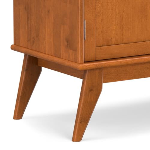 SIMPLIHOME Draper SOLID HARDWOOD Mid Century Modern 32 inch Wide Bar Cabinet in Teak Brown for The Living room, dining room and kitchen SIMPLIHOME