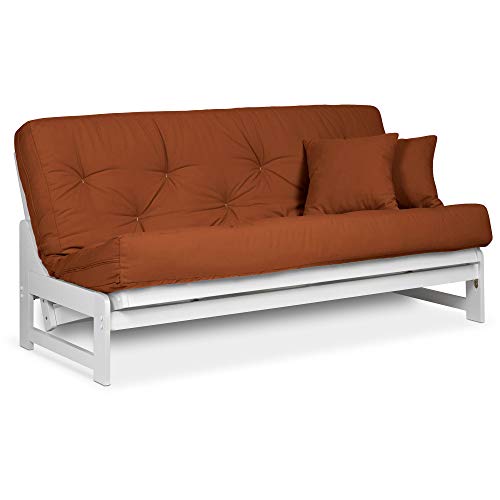 Nirvana Futons Arden Armless White Wood Futon Frame Only, Full or Queen Size - Solid Hardwood Sofa Bed Frame Construction, Space Saving Design Ideal for Small Rooms and Dorms Nirvana Futons