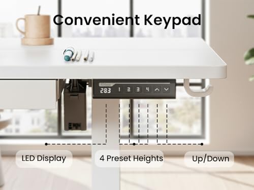 ErGear 44 inch Electric Standing Desk with Drawers, Adjustable Height with Storgear, 4 Memory Height Settings, Sit Stand Up Desk for Home Office & Computer Workstation, White ErGear