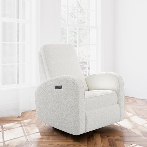 Storkcraft Santa Monica Power Recliner Swivel Glider (Ivory Boucle) – Effortless Electronic Power Recline, USB-A & USB-C Charger STORKCRAFT