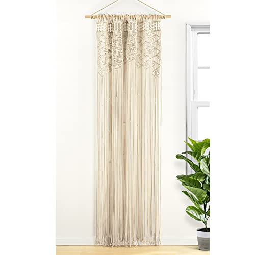 Lush Decor Boho Macrame Leaf Cotton Window Curtain Panel Single 40" W x 84" L Neutral - Macrame Curtains for Windows - Room Divider - Boho Wall Decor Lush Decor