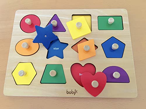 Dailyfunn Montessori Toy Shape Peg Puzzles Baby Puzzle 12-18-24 Months with Knob for Infant-Toddlers 1-3 D Dailyfunn
