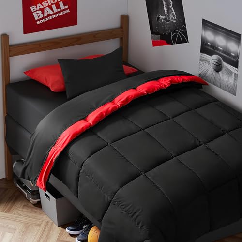 Anluoer Twin XL Comforter Set, 5 Pieces Black Bed in a Bag, All Season Bedding Sets with 1 Comforter(68"*88"), 1 Pillow Sham, 1 Pillowcase, 1 Flat Sheet, 1 Fitted Anluoer