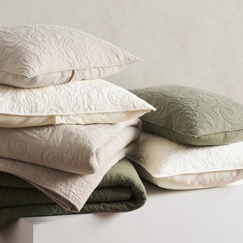 EVERGRACE 100% Cotton Paisley Quilt Set, King Size 3 Piece Set – Prewashed Lightweight Bedspread with 2 Shams, Soft & Breathable Matelasse Coverlet for All-Season Comfort, Flax Beige EVERGRACEHOME