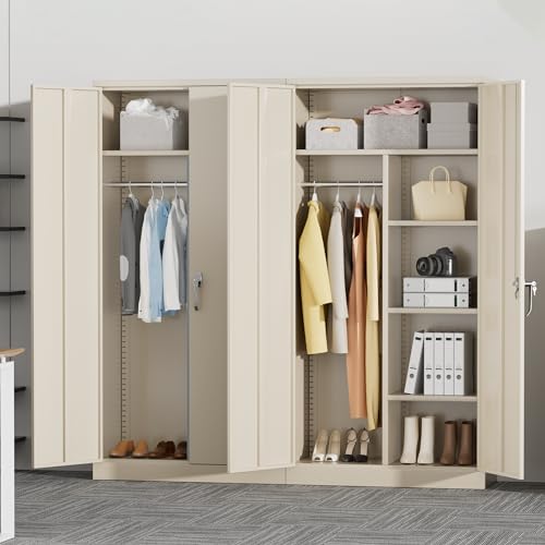 INTERGREAT Metal Storage Cabinet with Locking Doors, 72" Tall Wardrobe Closet with Lock and Hanging Rod, Steel Storage Locker Closet with 4 Shelves for Home Office, Garage, Grey INTERGREAT