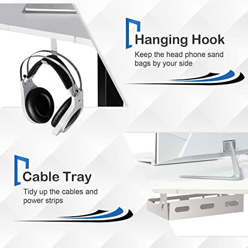 COSTWAY Electric Sit Stand Desk Frame, Dual-Motor Height-Adjustable Standing Desk Base w/ 3 Memory Positions & Touch Control Panel, Home Office Computer Desk Frame w/Hook & Cable Tray (White) COSTWAY