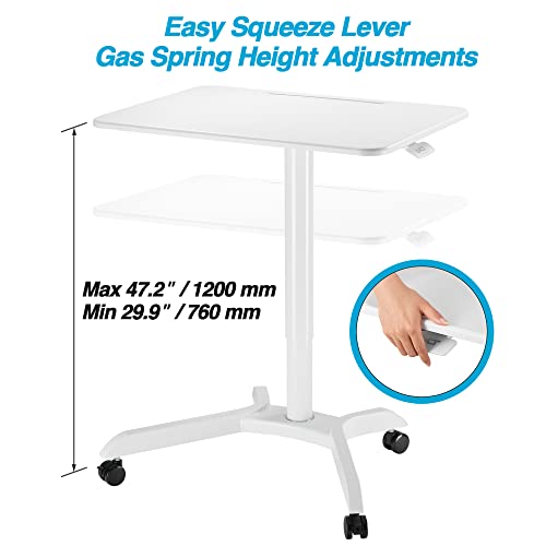 AVLT 48" Ambidextrous Standing Desk, Mobile Adjustable Height Rolling Laptop Desk, Folding Computer Projector Cart with Brake Casters, Portable White Desk for Home Office AVLT