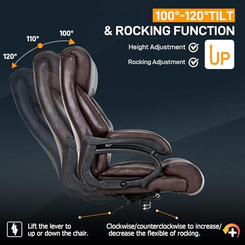 Big and Tall Office Chair for Heavy People, 500LBS High Back Extra Wide Heavy Duty Executive Office Chair Comfortable for Home Office, Large Computer Desk Chair with Adjustable Lumbar Support Brown ZSQN