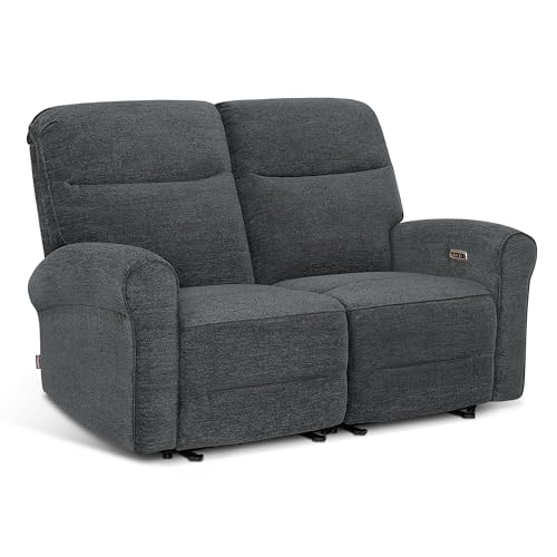 MCombo 64.6" Wall Hugger Power Loveseat Recliner Sofa with USB Ports, Reclining Loveseat for Small Spaces Living Room RV, Fabric PR635M1 (Dark Grey) MCombo