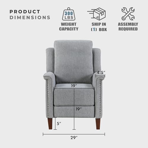 Lexicon Push Back Recliner Chair with Footrest, Reclining Sofa Armchair, Modern Chenille Fabric Recliner with Nailhead Trim for Living Room/Office/Apartment, Gray
