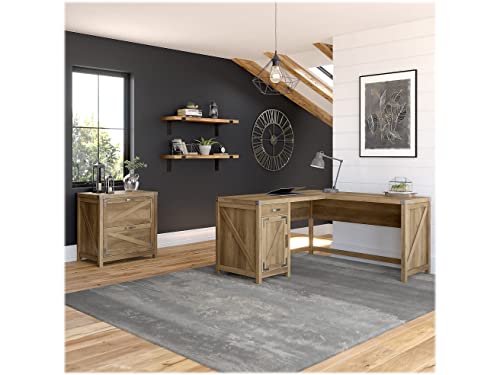 Bush Furniture Cottage Grove L Shaped Desk with 2 Drawer Lateral File Cabinet, 60W, Reclaimed Pine Bush Business Furniture