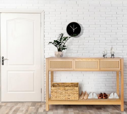 Long Console Table, Console Tables for Entryway, Rattan Entry Table Narrow Wood Console Table with Storage Drawers, Modern Couch Table Hallway Table Boho Sofa Table for Living Room ZYBT