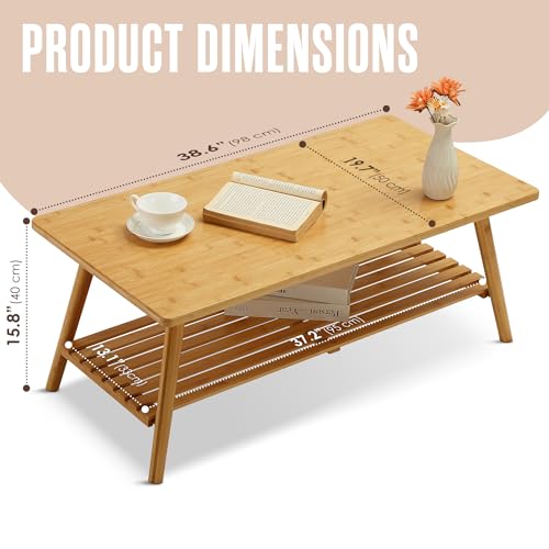 Houseables Folding Floor Table, Bamboo Coffee Table, Floor Desk, 15”H x 39”L x 20”W Living Room Coffee Table, Low Coffee Table, Japanese Floor Table, Low Table for Sitting on The Floor, Light Wood Houseables