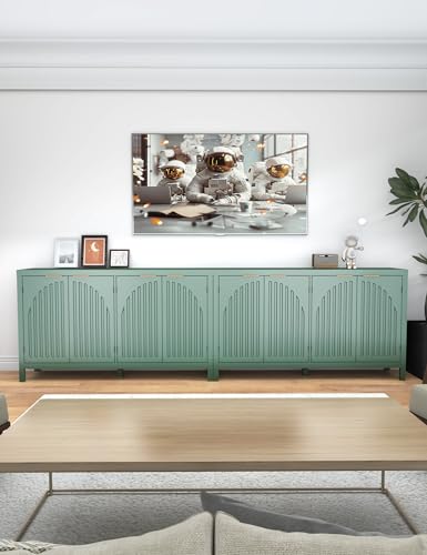 SAHISTCT 58" Modern Fluted Sideboard Buffet Cabinet with Storage, Modern Credenza with Arched Doors, Coffee Bar Table, Wood Media TV Console Table Credenza for Living Room Hallway Entryway (Green) SAHISTCT