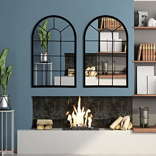 HQiJun Wall Mirror Window Decorative Mirrors Arched Farmhouse for Living Room Bedroom Entryway Bathroom Vanity (19.7” x31.5” x0.9”) HQiJun