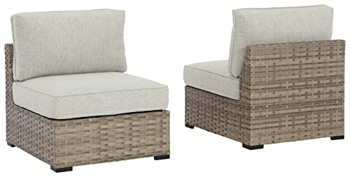 Signature Design by Ashley Outdoor Calworth Resin Wicker Patio Armless Chair, 2 Count, Beige Signature Design by Ashley