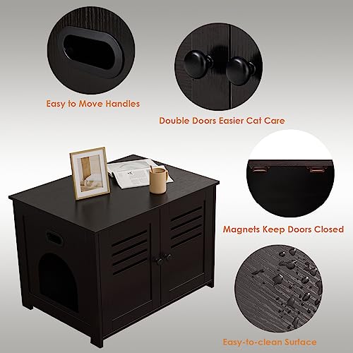 DINZI LVJ Litter Box Enclosure Furniture, Hidden Litter Box with Good Ventilation, Litter Box Cabinet, Wooden Cat Washroom Fit Most of Litter Box, Indoor Cat House, End Side Table, Espresso DINZI LVJ