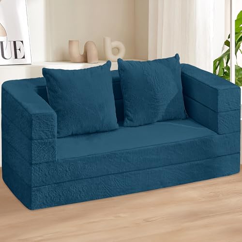 Cansunna Futon Sofa Bed with Pillow, 3-in-1 Sleeper Sofa Bed with Removable Cover, Convertible Floor Sofa Bed, No Assembly Boneless Couch for Living Room, Bedroom Cansunna