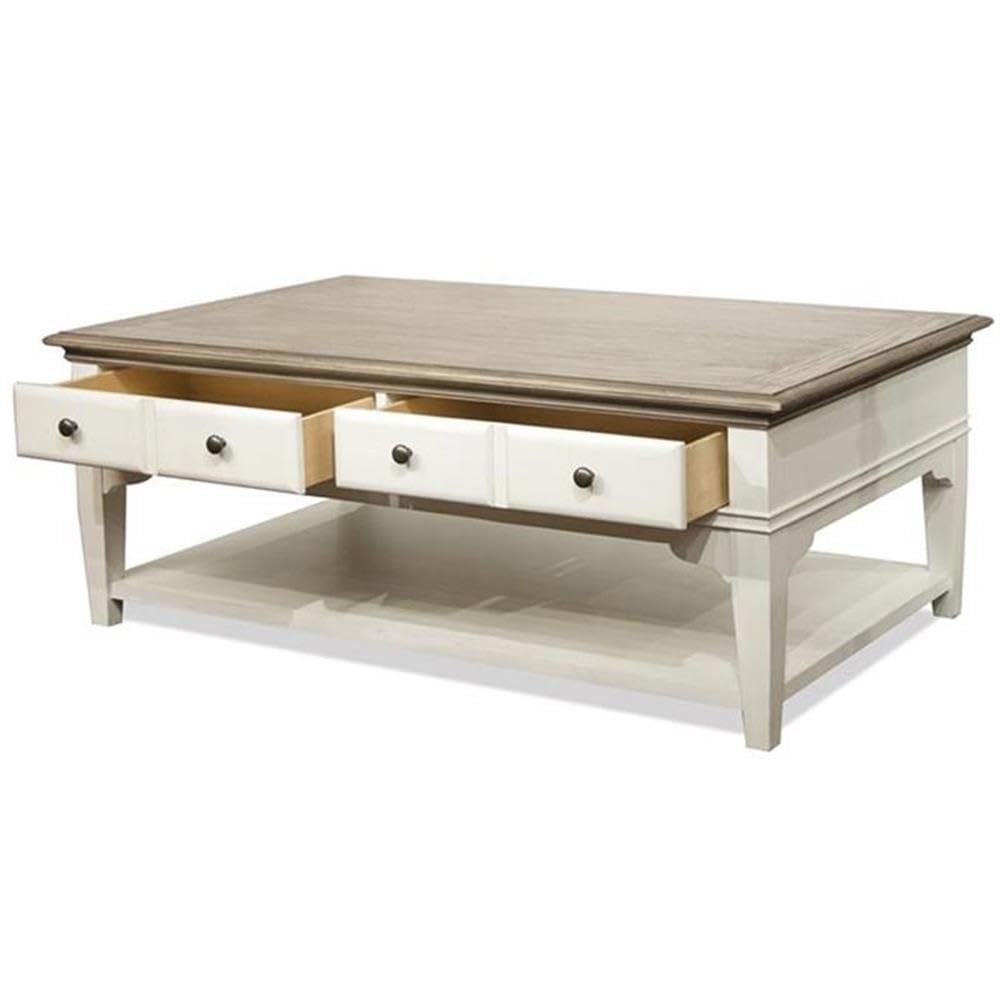 BOWERY HILL Contemporary 4-Drawer Storage Solid Wood Coffee Table in Natural for Living Room, 28" D x 48" W x 20" H BOWERY HILL