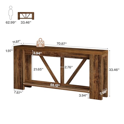 Tribesigns 70.9" Sofa Tables Narrow Long, Rustic Farmhouse Console Table Behind Couch with Storage Shelf, Accent Hallway Foyer Tables for Living Room, Entryway, Entrance, Dark Brwon Tribesigns