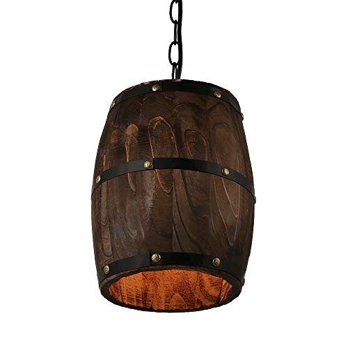 Newrays Antique Wood Wine Barrel Pendant Lamp Hanging Rustic Unique Kitchen Bar Ceiling Lamp Light Fixtures (XS) Newrays