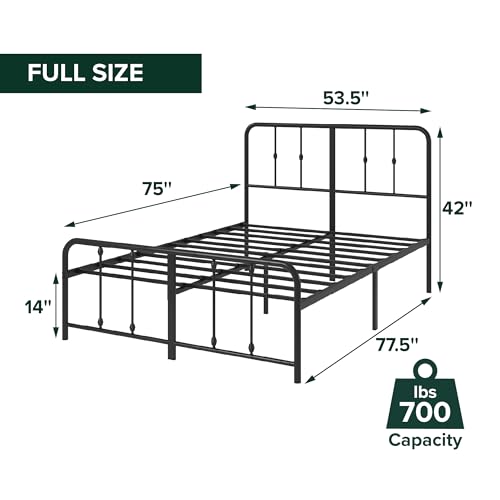 Zinus Leonardo Metal Platform Bed Frame, Victorian Spindle Style Headboard and Footboard, Heavy Duty Bed Base, Ample Underbed Space, Full Zinus