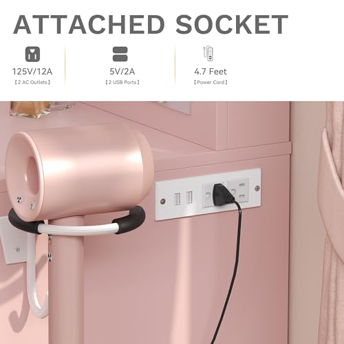 DWVO Vanity Desk with Large Mirror and Lights, Makeup Vanity Set with 11 LED Bulbs and Power Outlet, 4 Storage Drawer, Dressing Table with 3-Color Adjustable Lighting, Vanity Stool, Pale Pink DWVO