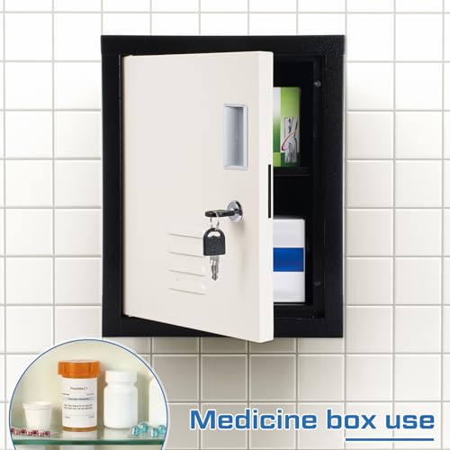 Suzile Lockable Storage Cabinet Metal Lockable Steel Storage Cabinet Organizer Storage Lockers for Employees Vertical Metal Cabinets End Side Table Steel Bedside Storage with Shelflf (Black Beige) Suzile