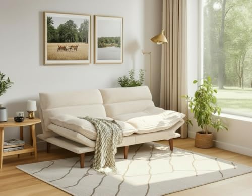 Amada Convertible Futon Sofa Bed - Corduroy Loveseat with Adjustable Backrest & Armrests, Thickened Seat Cushion, Small Space Sleeper Couch for Apartment, Study Room & Office(Off-White,66 Inch ) AMADA HOMEFURNISHING