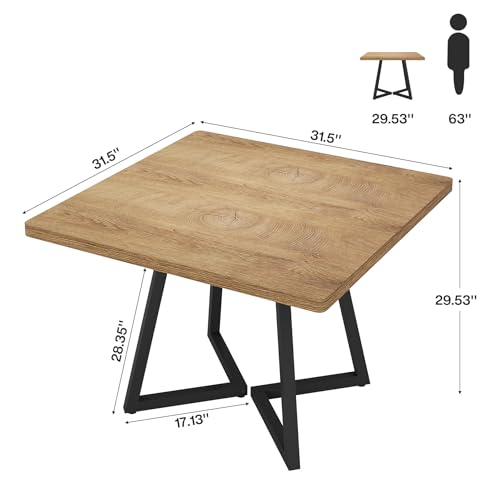 Tribesigns Square Dining Table Set of 6, 31.5" Farmhouse Dinner Table with Metal Base, Wood Kitchen Table for Dining Room, Small Space, Apartment, Rustic Brown & Black Tribesigns