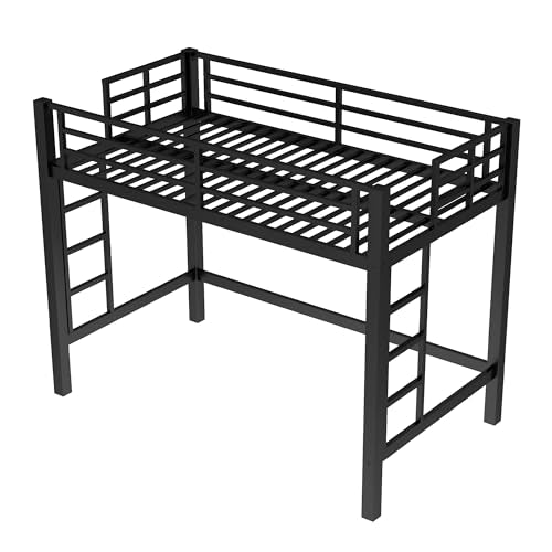 Bellemave Loft Bed Twin Size, Heavy Duty Loft Bed Frame with 2 Build in Ladder and Full Length Guardrail, Easy Assemble, Noise Free Design, No Box Spring Needed, Black Bellemave