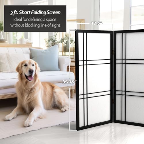 3 ft. Short Double Cross Shoji Screen - Black - 3 Panels Red Lantern