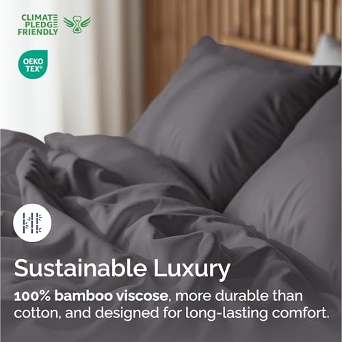 100% Rayon Derived From Bamboo - Bamboo Sheets Twin Size - Cooling Sheets for Twin - Soft, Breathable & Hotel Luxury Bedding - 1 Flat & 1 Fitted & 1 Pillowcase with 16 Inch Deep Pockets - Dark Grey CGK Unlimited